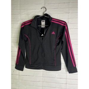 NEW Adidas Long Sleeve Full Zip Track Jacket Lightweight Black Pink Girls S 7-8